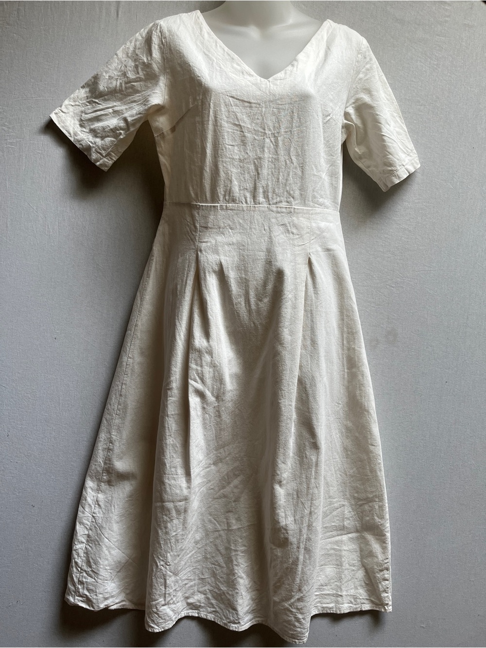 Oak + Fort White 100% Cotton V-Neck Short Sleeve Open Back Midi Dress Sz S